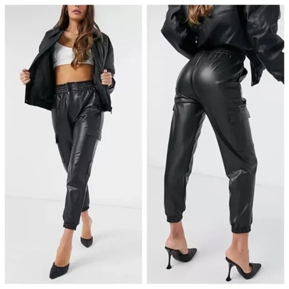 Abercrombie & Fitch Faux Leather Black Cargo Jogger Pants